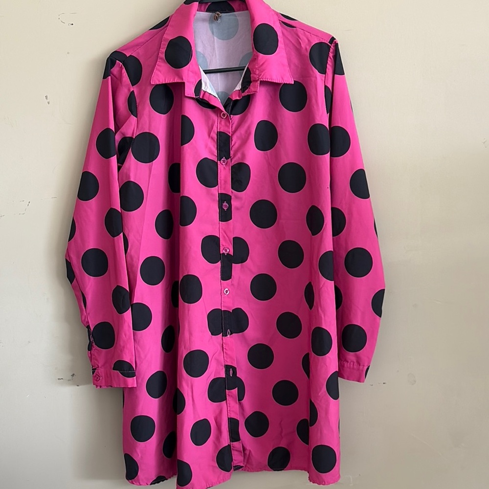 Polka Dot Button Down Shirt - Pink and Black